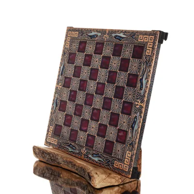 Σκακιέρα χάλκινη σμάλτο 28x28cm μαίανδρος δελφίνι, Σκάκι, επιτραπέζιο παιχνίδι Τάβλι, Σκάκι 2 - grifon.se 