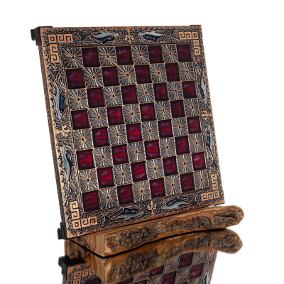 SchackbrÃ¤de kopparemalj 28x28cm slingrande delfin, schack, brÃ¤dspel Backgammon, Schack 4 - grifon.se 