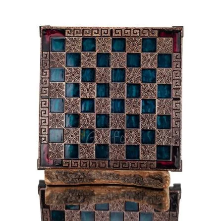 Schackbräde kopparemalj 28x28cm meander Vergina, Schack, brädspel Backgammon, Schack 1 - grifon.se 