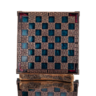 SchackbrÃ¤de kopparemalj 28x28cm meander Vergina, Schack, brÃ¤dspel Backgammon, Schack 1 - grifon.se 