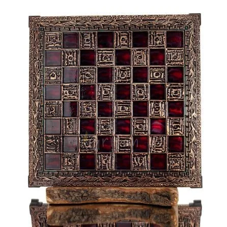 Schackbräde kopparemalj 33x33cm oliv, Schack, brädspel Backgammon, Schack 1 - grifon.se 
