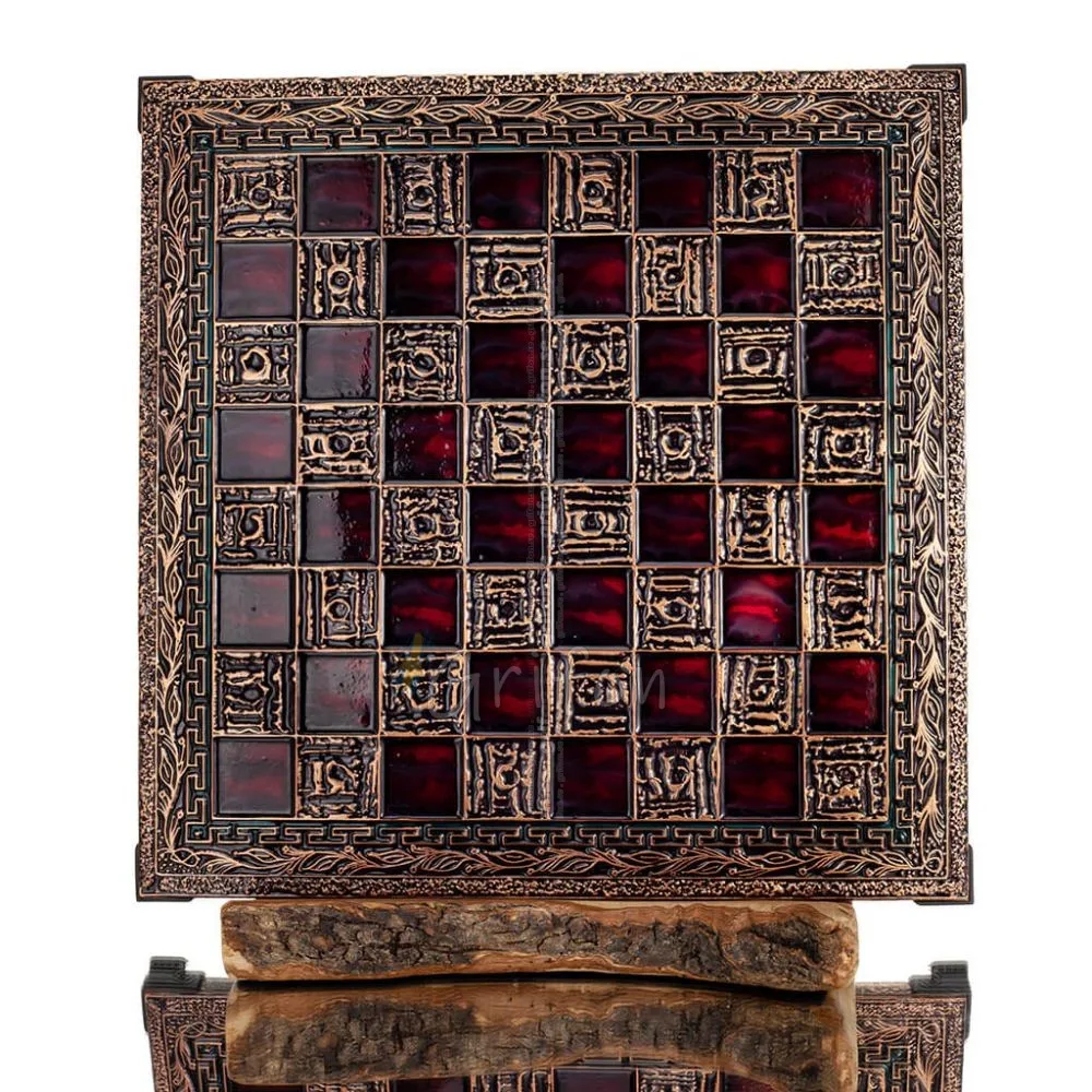 Schackbräde kopparemalj 33x33cm oliv, Schack, brädspel Backgammon, Schack 1 - grifon.se 