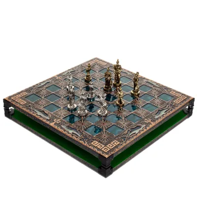 Schackbräde kopparemalj 33x33cm slingrande delfin, schack, brädspel Backgammon, Schack 7 - grifon.se 