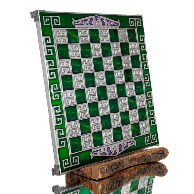 Schackbräde kopparemalj 35x35cm meanderfronton, Schack, brädspel Backgammon, Schack 4 - grifon.se 