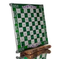 Schackbräde kopparemalj 35x35cm meanderfronton, Schack, brädspel Backgammon, Schack 4 - grifon.se 
