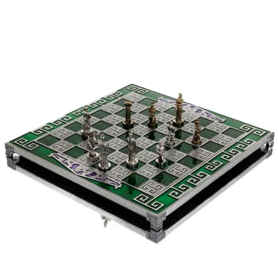 Schackbräde kopparemalj 35x35cm meanderfronton, Schack, brädspel Backgammon, Schack 7 - grifon.se 