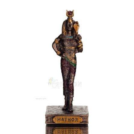 Hathor or Athor, Celestial Goddess, Protector of Women - 8,5cm Full-body Statue with Bronze Electrolysis by Veronese, Egyptian S