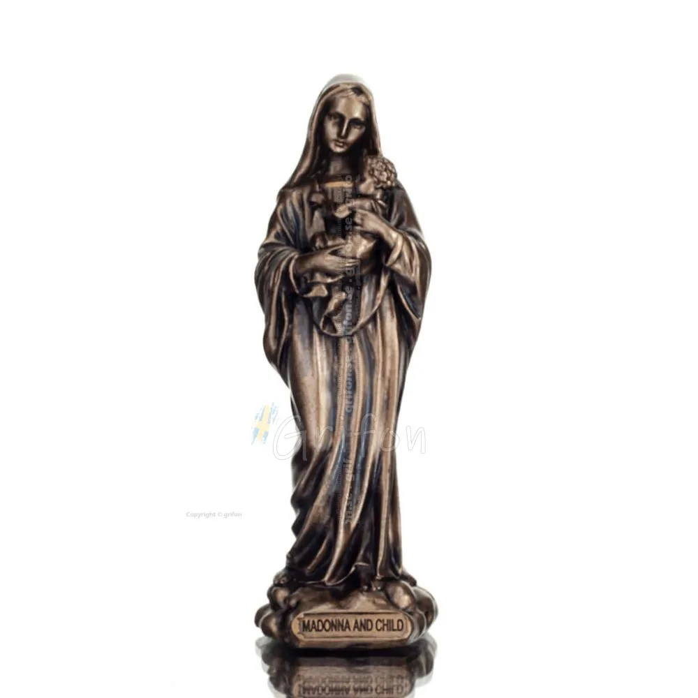 Jungfru Maria Jungfru Maria eller Theotokos med Jesus Kristus 8cm Hellängd Veronese brons elektrolysstaty Veronese 1 - grifon.se