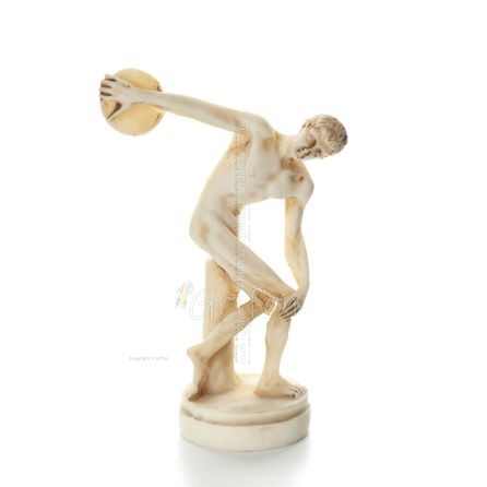 Discus Thrower of Myron: Young Athlete, Symbol of the Olympic Games 15cm Full Alabaster Statue, Ancient Greece Alabaster 7 - gri
