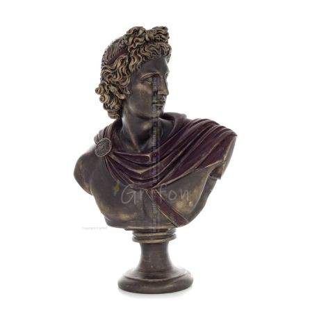 Apollon eller Apollonas, guden fÃ¶r musik, ljus och beskyddare av konsten, 30 cm byst tillverkad av alabaster, antika Grekland Al