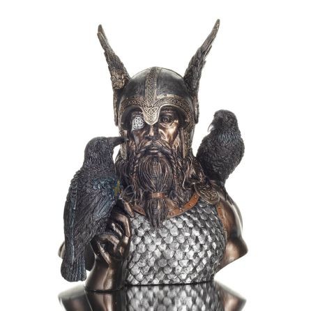 Odin: The Supreme God in Norse Mythology with Ravens Bust 24cm Veronese Electroplated Bronze Statue Veronese 1 - grifon.se